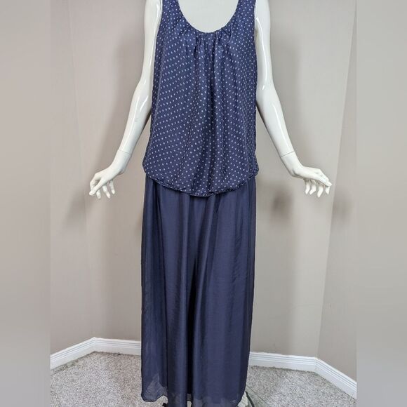 Bella Italy Navy Silk Layered Maxi Dress Sz M - Picture 2 of 12